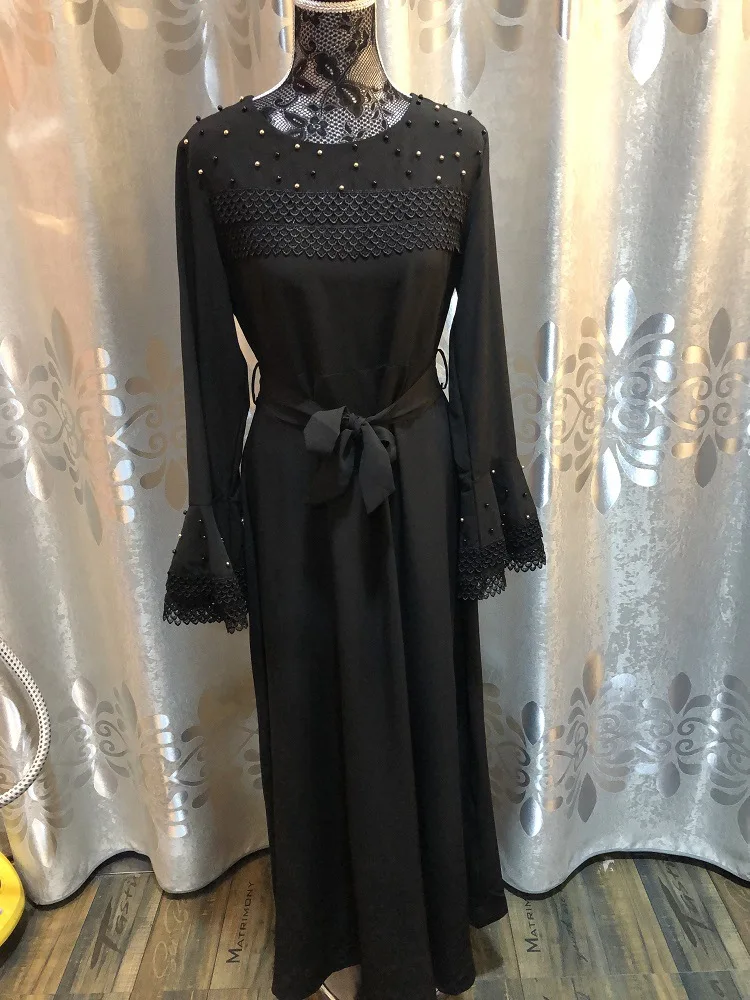 Женское мусульманское платье с расклешенным рукавом элегантное кружевное