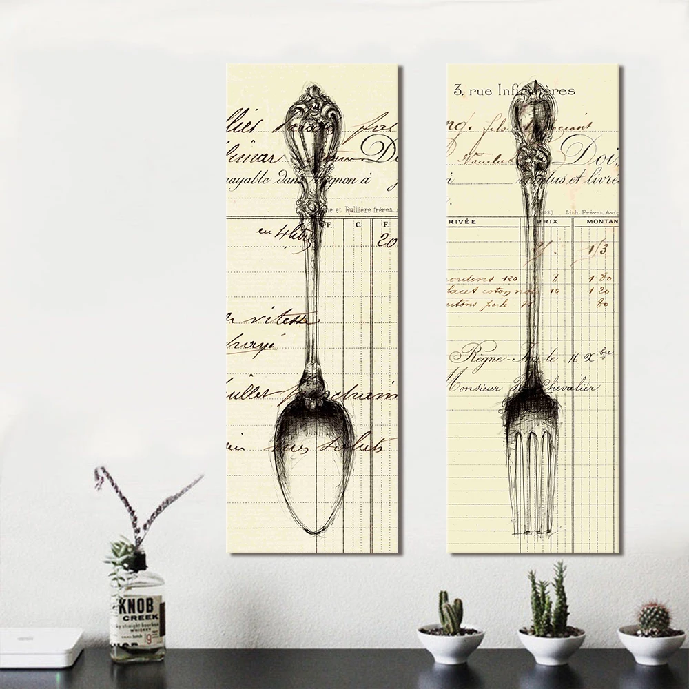 2 шт. вилка и ложка для столовой без рамки|canvas art|wall picturesart pieces |
