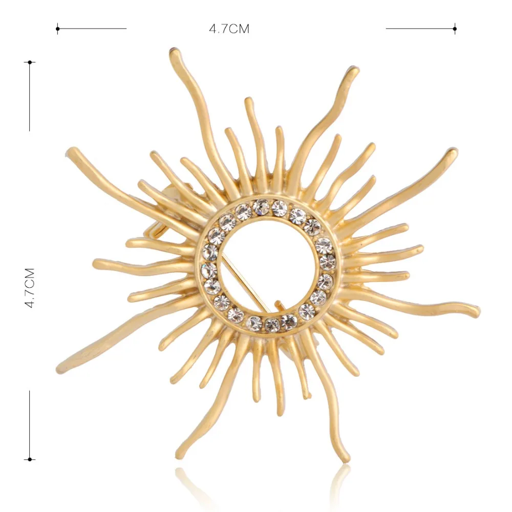 Марка Кристалл Золотое Солнце Формы Броши Для Женщин Femme Булавки Шарф Клип