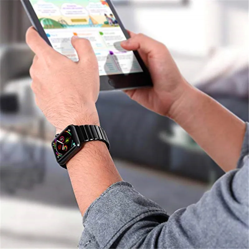

Classic Men's Metal Bracelet Strap For Apple watch band 4 44/40mm Stainless Steel Business band for iWatch series 3 2 1 42/38mm