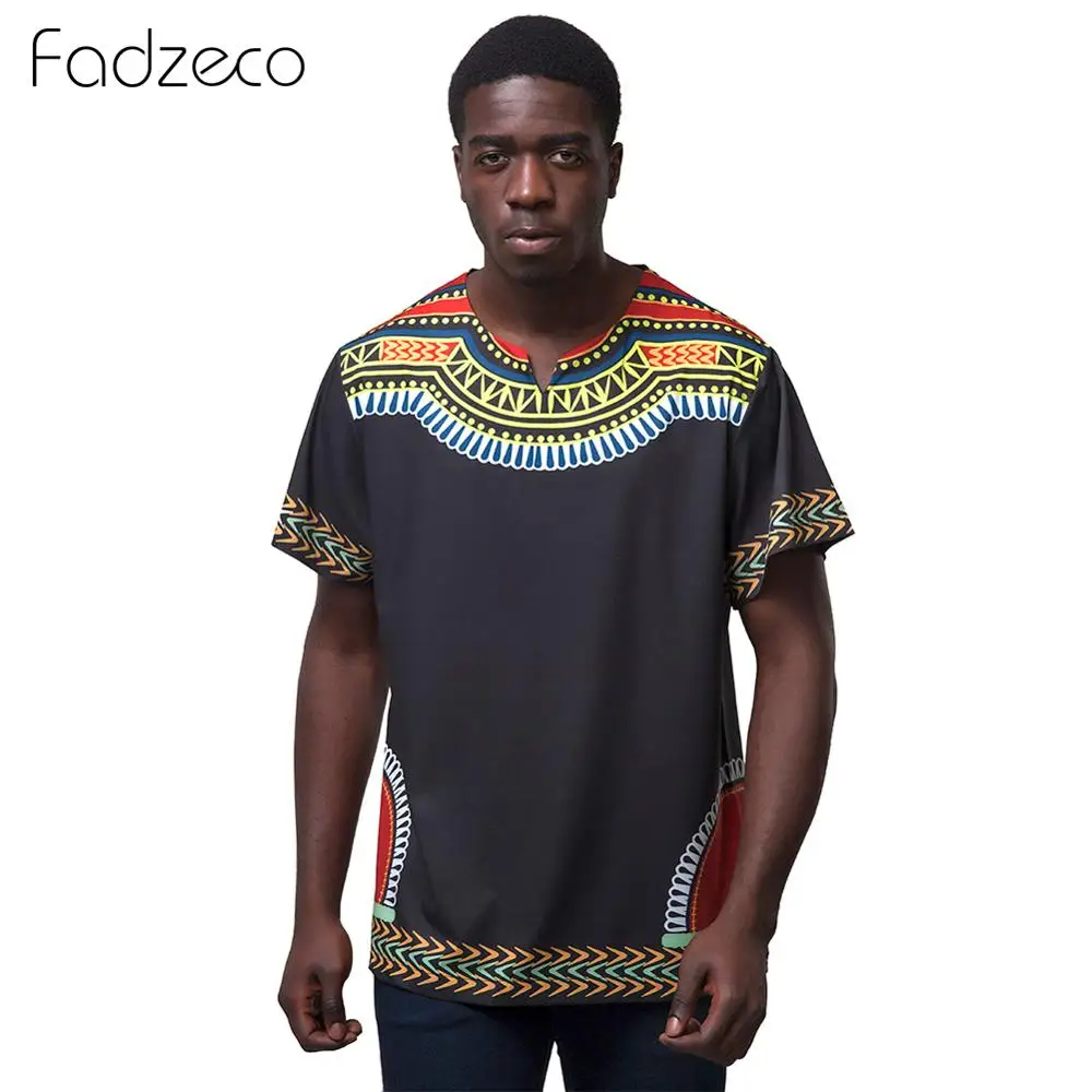 Fadzeco мужская летняя футболка Дашики с коротким рукавом круглым вырезом футболки