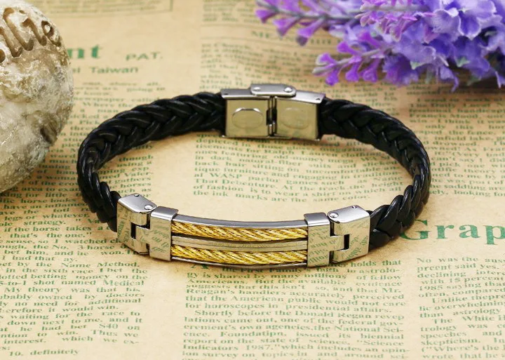 Мужской кожаный браслет SIZZZ золотого цвета из нержавеющей стали шириной 22 5 см и 10