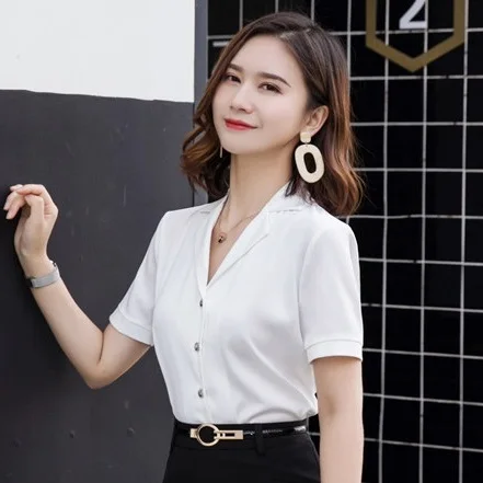 Новинка 2019 модные женские летние блузки рубашки с коротким рукавом женская