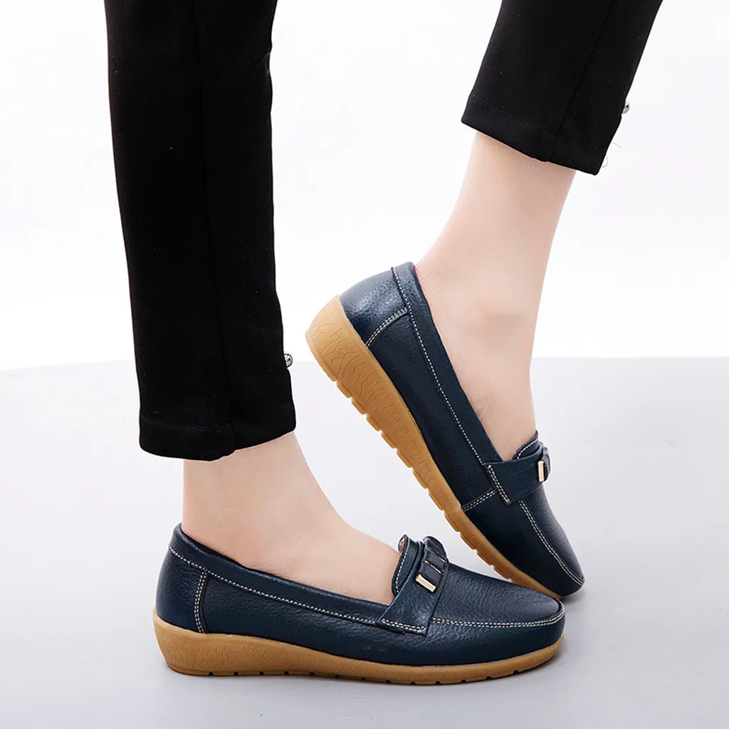 Женские туфли на плоской подошве универсальные мягкой с круглым носком