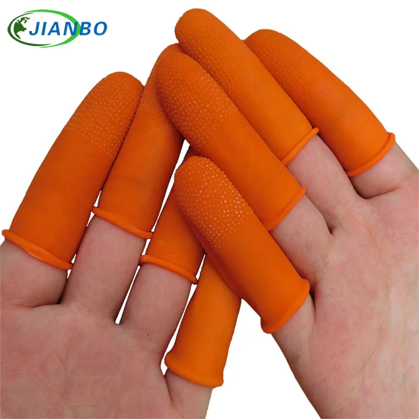 100 шт. латексные перчатки для пальцев оранжевые противоскользящие резиновые