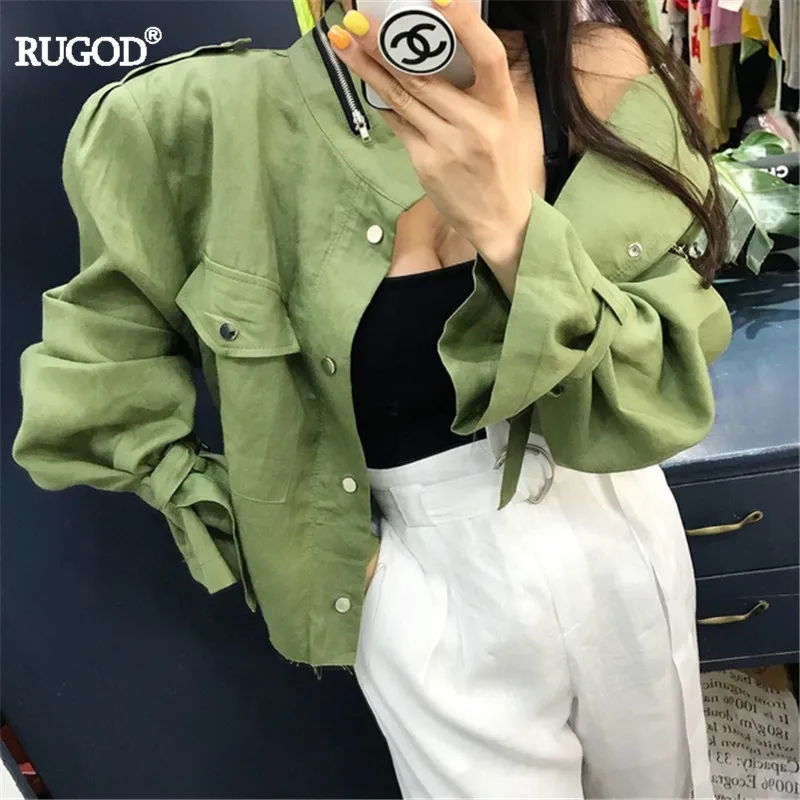 RUGOD Новое поступление ретро оснастка Бомбер куртка женская мода лето длинный