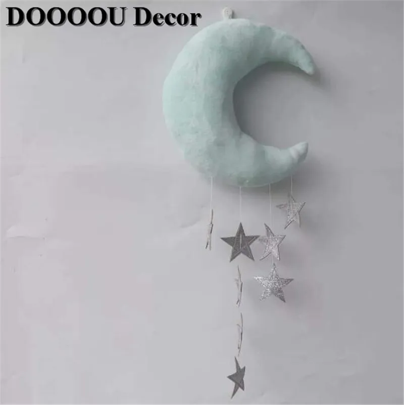 green moon silver st Милый детский мобильный хлопковый шатер с Луной и звездой, Настенный декор, игрушки в скандинавском стиле, декор для детской комнаты, реквизит для фотосессии, декор для детской спальни - Цвет: green moon silver st