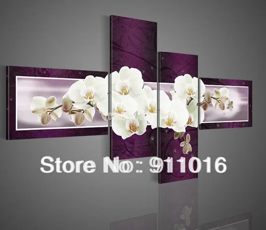 Handmade 4 Piece Purple Modern Decorative Oil Painting On Canvas Wall Art Butterfly Orchid Flower Picture For Living Room | Дом и сад