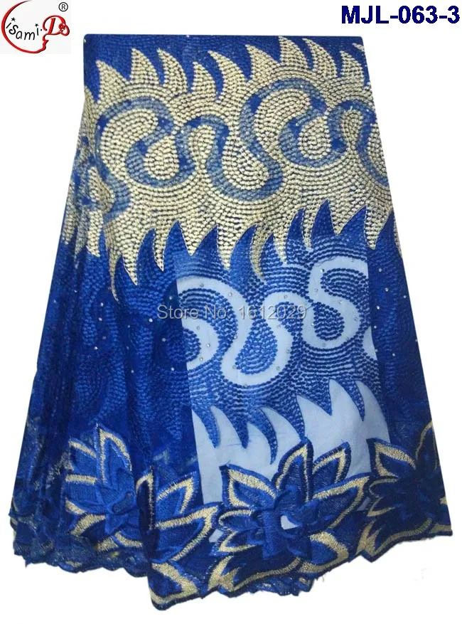MJL-063 Beautiful flower royal blue yellow teal lace 5 yards Latest net embroidery french fabric african high quality | Дом и сад