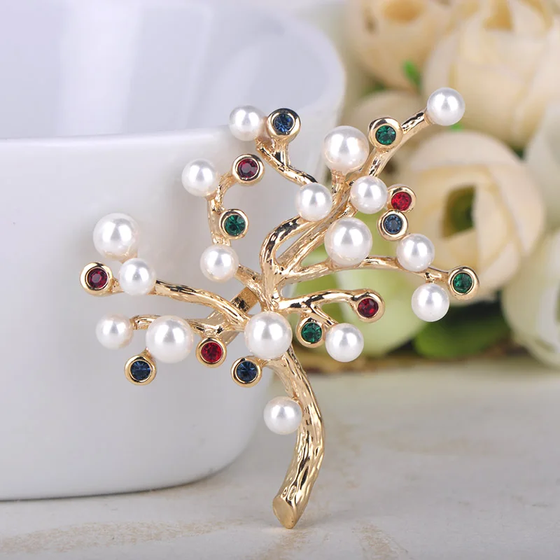 Madrry New Exquisite Imitation Pearls Trees Shape Brooches Colorful Rhinestone Brooch Women Men Dress Coat Collar Jewelry Gifts | Украшения