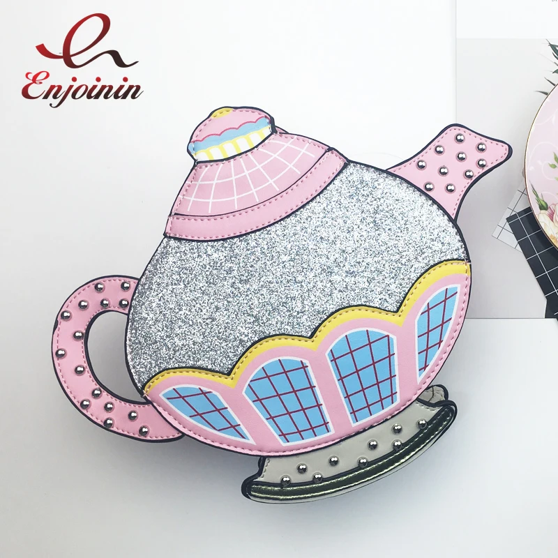 Весело моды чайник Форма Заклепки шить женские искусственная кожа Сеть Кошелек