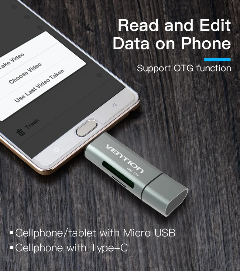 Vention SD Card Reader карта памяти картридер Micro USB 2.0 карт ридер Мини Micro SD памяти TF OTG Картридер для телефон с OTG fuction& PC