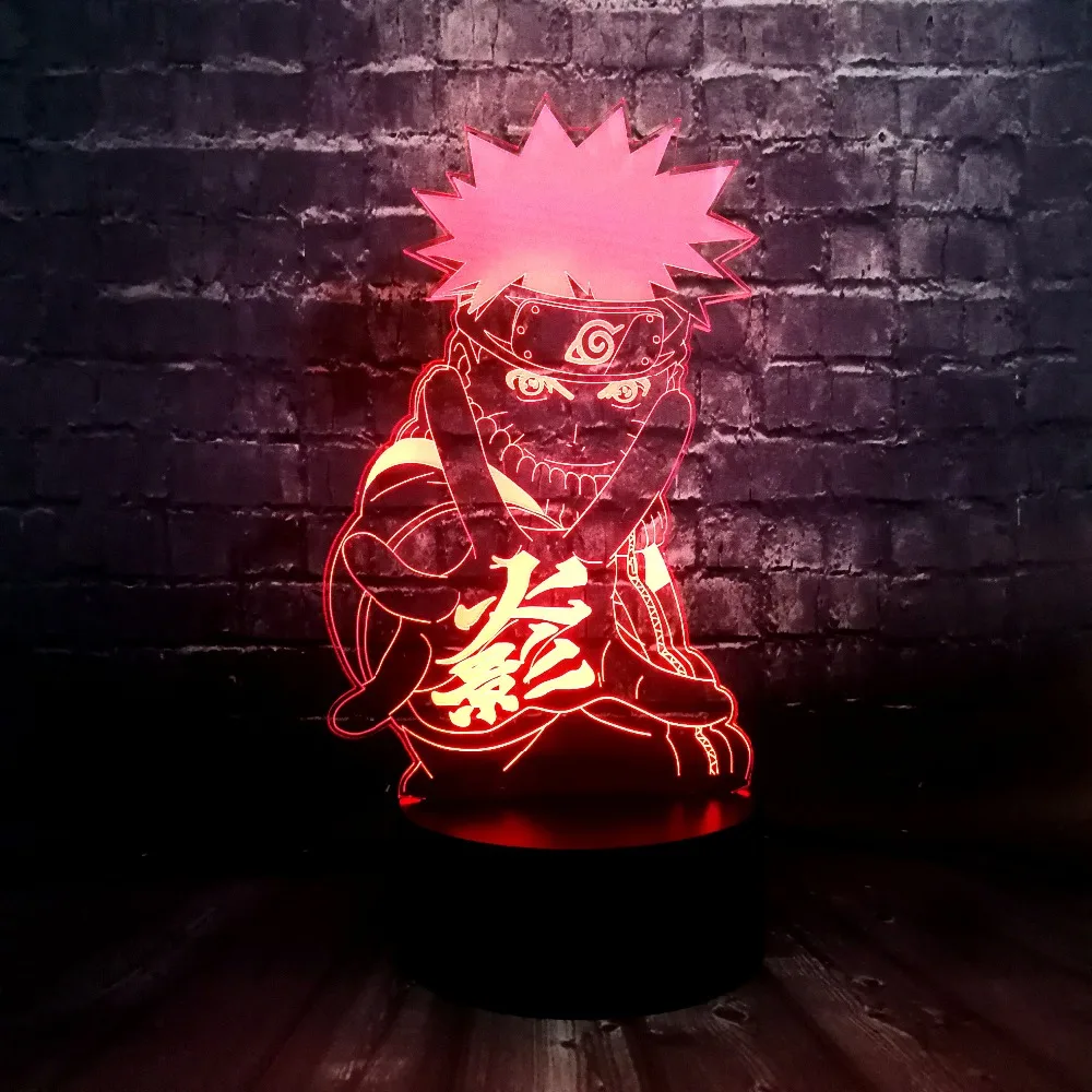 Японское аниме тема 3D эффект Иллюзия светодиодный акрил Uzumaki Наруто 7 цветов USB зарядка украшения для детской/Мальчики Ночная Атмосфера свет друзья подарок