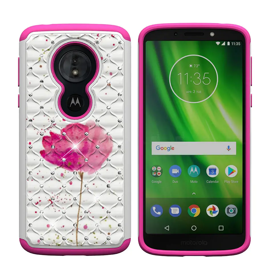 Для Motorola Moto E4 E5 Play Fashion diamond flash back чехол для G6 играть высокое качество 2-в-1 TPU + PC