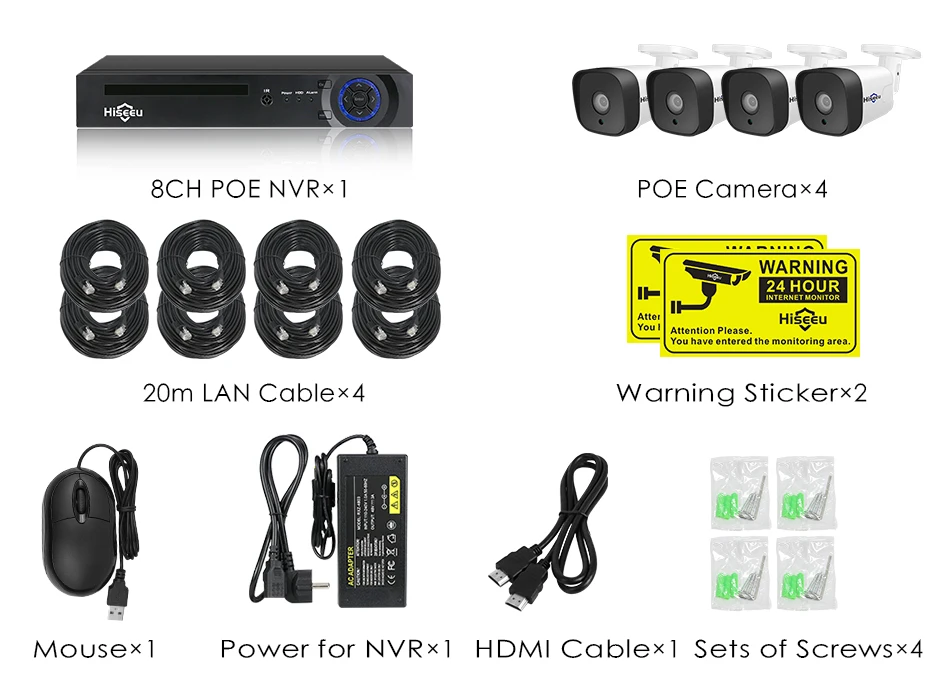 Hiseeu 8CH 1080P POE NVR CCTV система безопасности комплект H.265 2.0MP аудио запись ip-камера водонепроницаемый наружный комплект видеонаблюдения