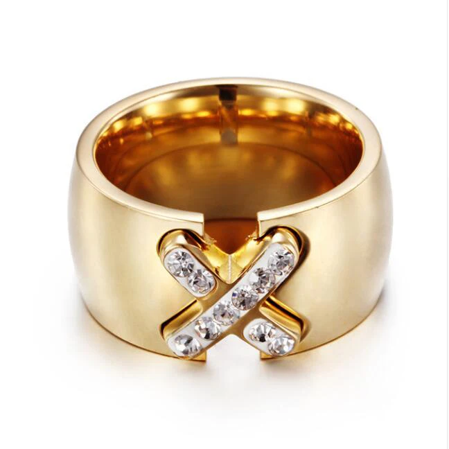 Новое поступление, Золотое кольцо Bijoux, ширина 14 мм, Большой Крест CZ, кольцо для женщин, модное ювелирное изделие,, подарок