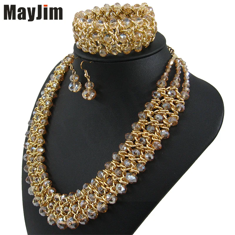 Заявление ожерелье 2017 мода ювелирные наборы Ручной Работы бусы кристалл дубай