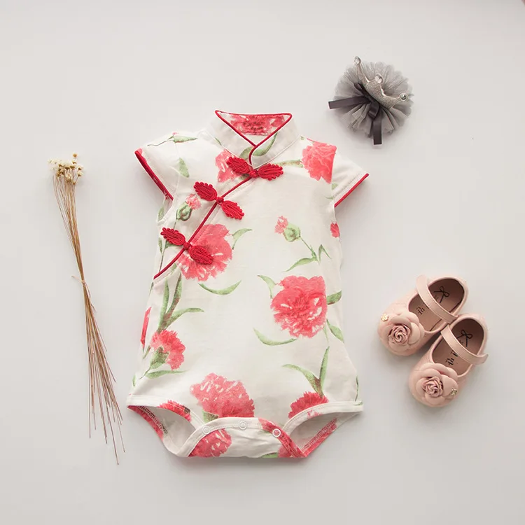 Новинка 2019 летняя одежда для новорожденных с цветочным принтом в китайском стиле
