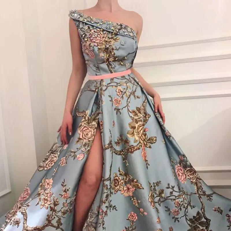 European Evening Gown 2019 Fashion Two-piece Set Maxi Skirts One Shoulder Shirts Elegant Women Sexy Long Skirt Print Sets G412 | Женская
