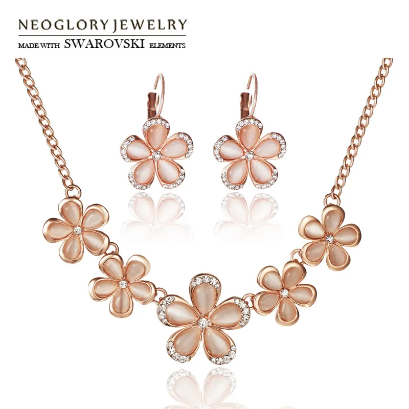 Neoglory Австрия Стразы и опал ювелирный набор изысканный цветочный дизайн для