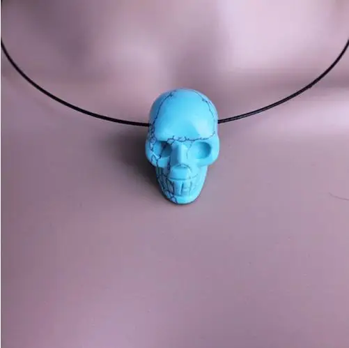 Turquoise Череп Скелет Подвески натуральный камень кварц Кристалл Подвески ожерелье s чокер, ожерелье, украшение цепочка модные ювелирные изделия подарки - Окраска металла: Turquoise
