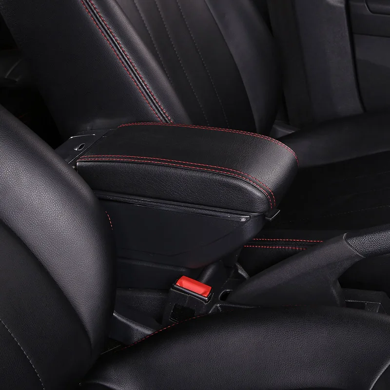 D Style Black Red Для hyundai Accent RB Solaris 2012- подлокотник двойной слой вращающийся из искусственной кожи центральный магазин содержимое коробка с USB - Название цвета: D Style Black Red