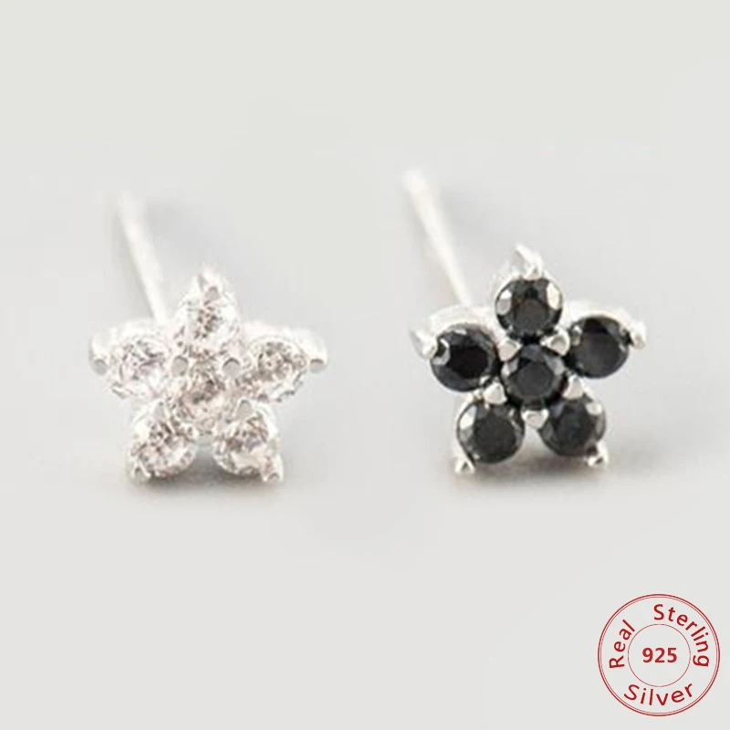 Серьги гвоздики женские из серебра 925 пробы с черным и белым кубическим