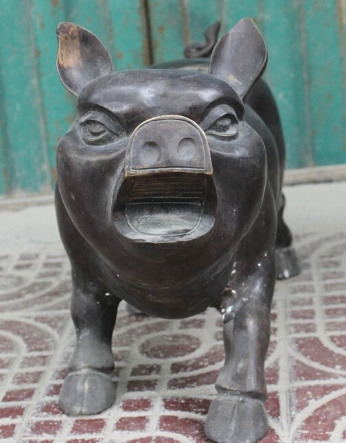 wholesale factory 25&quot Chinese Bronze Copper Folk Year Zodiac Livestock Roar Pig Hog Swine Statue |