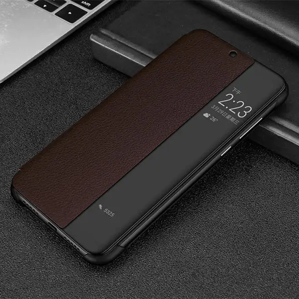 Умный чехол из натуральной кожи для huawei P10 P20 Pro Sleep Dormancy С Откидывающейся Крышкой для huawei mate 9 10 20 Lite - Цвет: coffee