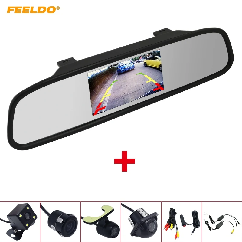 FEELDO 4 3 &quotLCD TFT зеркало заднего вида монитор с парковочная резервная камера видео