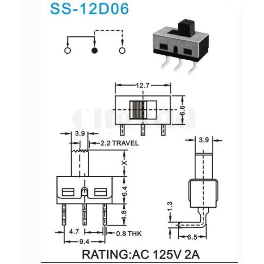 Cltgxxdd 1 шт. переключатель изгиба SS-12D06 3 контакта 1P2T ручка высокий 5 мм расстояние 4 7