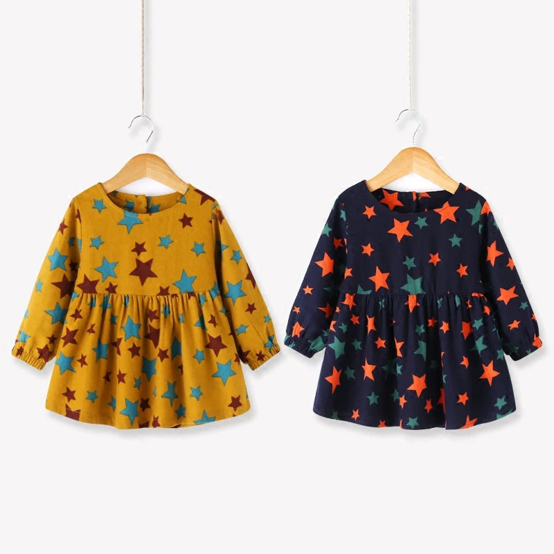 

Весенние платья для девочек, хлопковое платье с длинными рукавами и рисунком звезд, платья для маленьких девочек на весну и зиму, 2019