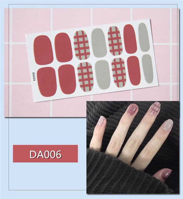 6 14 насадок/набор полное покрытие наклейки для ногтей s Обертывания DIY наклейки для нейл-арта простые наклейки s самоклеющиеся наклейки для ногтей розовый белый черный зеленый - Цвет: 6