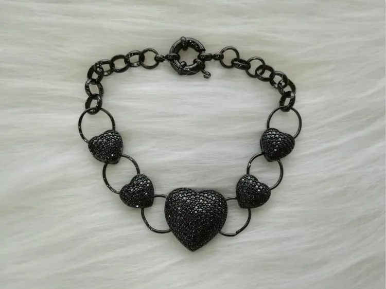 black CZ in black EYIKA, браслет с драгоценным камнем и сердечком, браслет с кубическим цирконием ААА, женский браслет, горячая Распродажа, ювелирные изделия - Окраска металла: black CZ in black