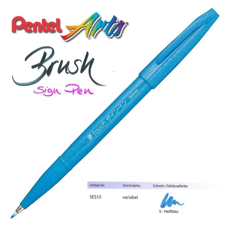 Япония Pentel Fude Touch SES15C гибкий наконечник вывеска ручки мягкая кисть Ручка каллиграфия Ручная надпись эскиз Живопись Рисунок - Цвет: Touch Sky Blue