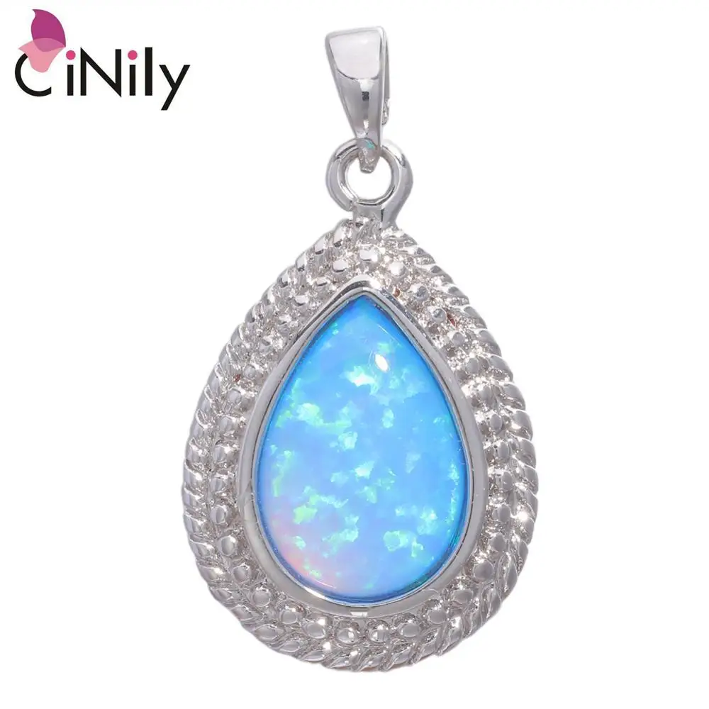 Cinily создан Blue огненный опал Серебро покрытием капли воды для Для женщин Jewelry Кулон без цепь " od6820 - Окраска металла: Silver