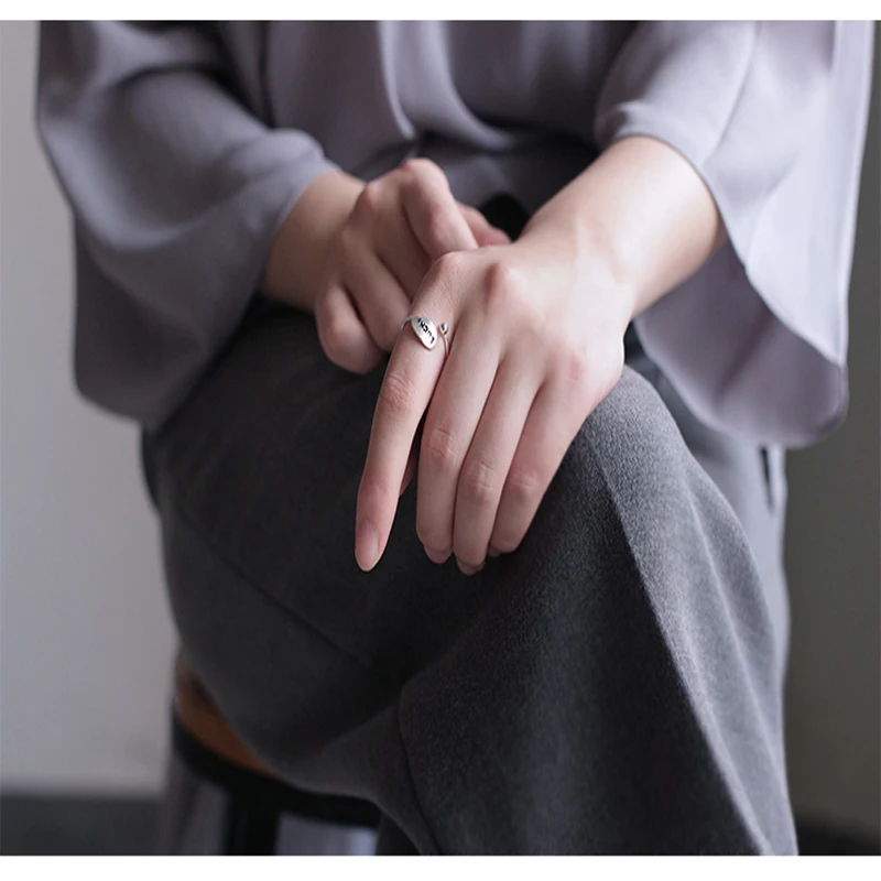 925 Sterling Silver Rings For Women Adjustable Girls Minimalist Personality Design Letter Ring Women's Christmas Gifts | Украшения и