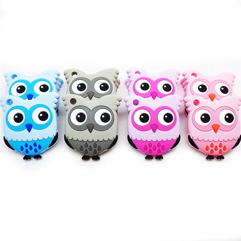 Chenkai 50PCS BPA Free Silicone Cartoon Owl Teether Soothing Baby Pacifier Teething For Infant DIY Chewable Nursing Pendant Clip