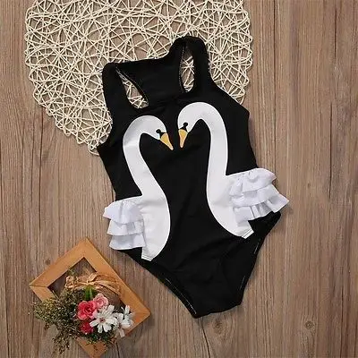 Дети для маленьких девочек с черным лебедем купальный костюм бикини высокой