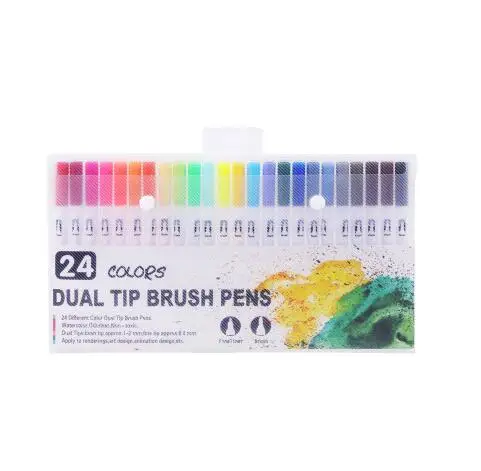 24 colors 100 цветов, двойная Акварельная кисть, художественные маркеры с 2 мм кончиком кисти и 0,4 мм тонким кончиком для взрослого цвета - Цвет: 24 colors