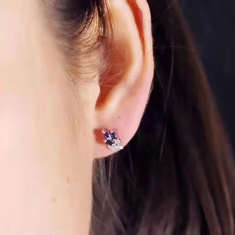 Элегантные серьги гвоздики из серебра 925 пробы с сапфиром Для вечерние