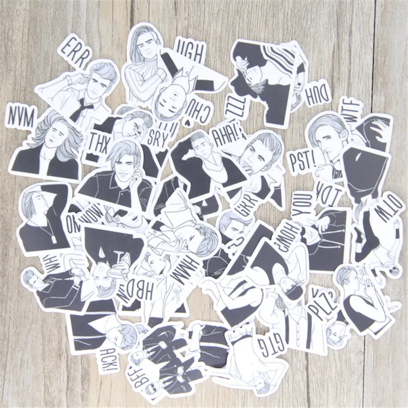 40 шт./черно белый ручная роспись эскиз симпатичный крутой человек лицо 2018