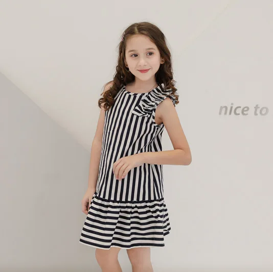 CANDYDOLL Summer Girls Dress Sleeveless Classic Striped Stitching Two-color Dresses 100% Cotton Kids Clothes for 4 5 6 7 8 9 10y | Детская