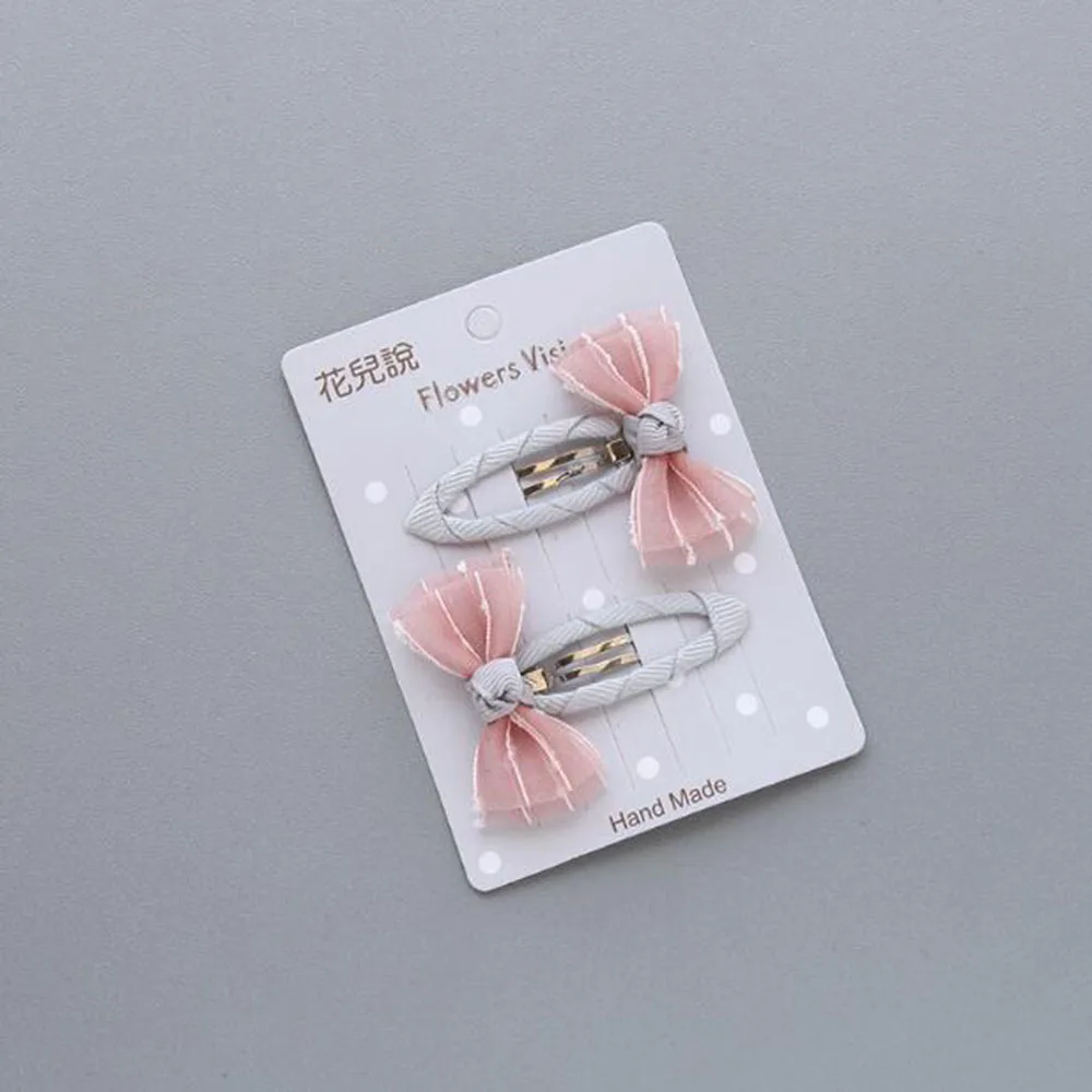 Милый атласный бант в полоску с сеткой 2 шт./лот лентой зажим для волос девочек