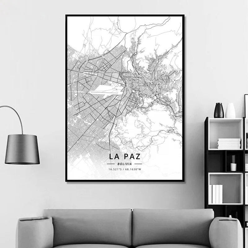 Кувейт киоу Япония Ла Пас Боливия Современная Карта города холст Художественная