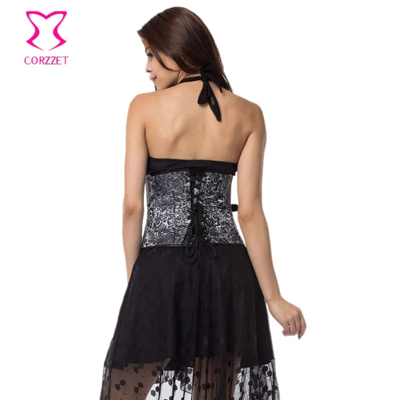 Женский корсет с серебряной застежкой молнией и пряжкой под грудью в стиле