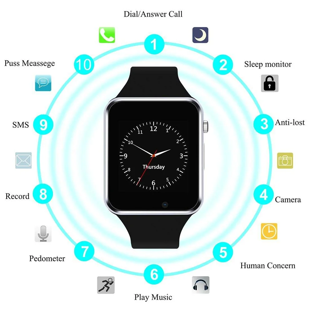 Умные часы для мужчин сенсорный экран поддержка SIM карты bluetooth камера совместима