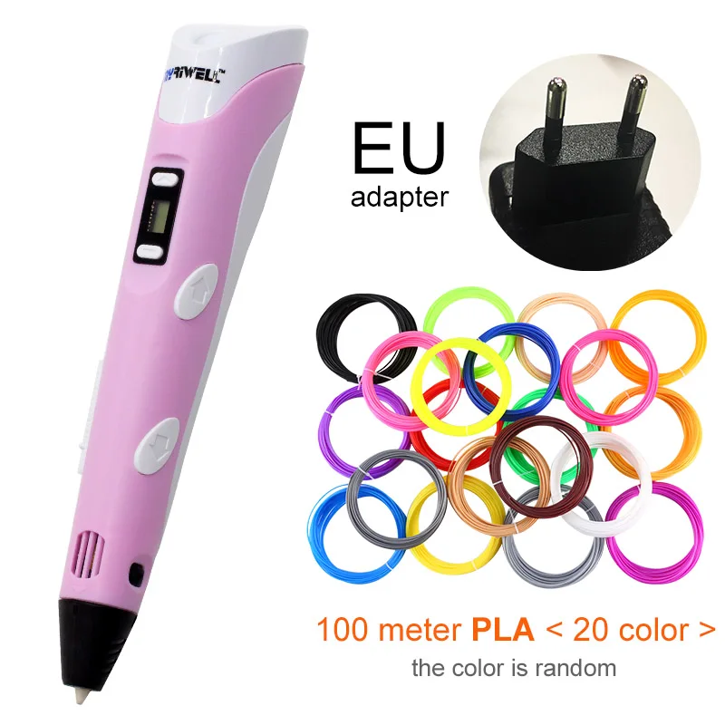 Myriwell 3D ручка LED Дисплей 2nd поколения 3D печать Ручка с 9 м ABS нити Искусство DIY ручки для детей инструменты рисования - Цвет: Pink EU-100m PLA
