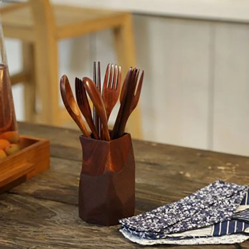 GEEW Portable Tableware Wooden Cutlery Sets with Useful Spoon Fork Chopsticks Travel Gift Dinnerware Suit Cloth bag | Дом и сад