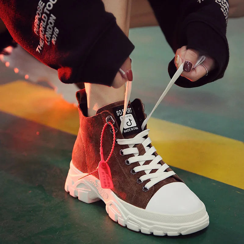 Genuine Leather Women's Winter Shoes Plush Warm Women Platform Sneakers 2019 Combat Boots Woman Martin YD198 | Спорт и